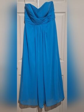 David's Bridal Turquoise Strapless Chiffon A-Line Gown
